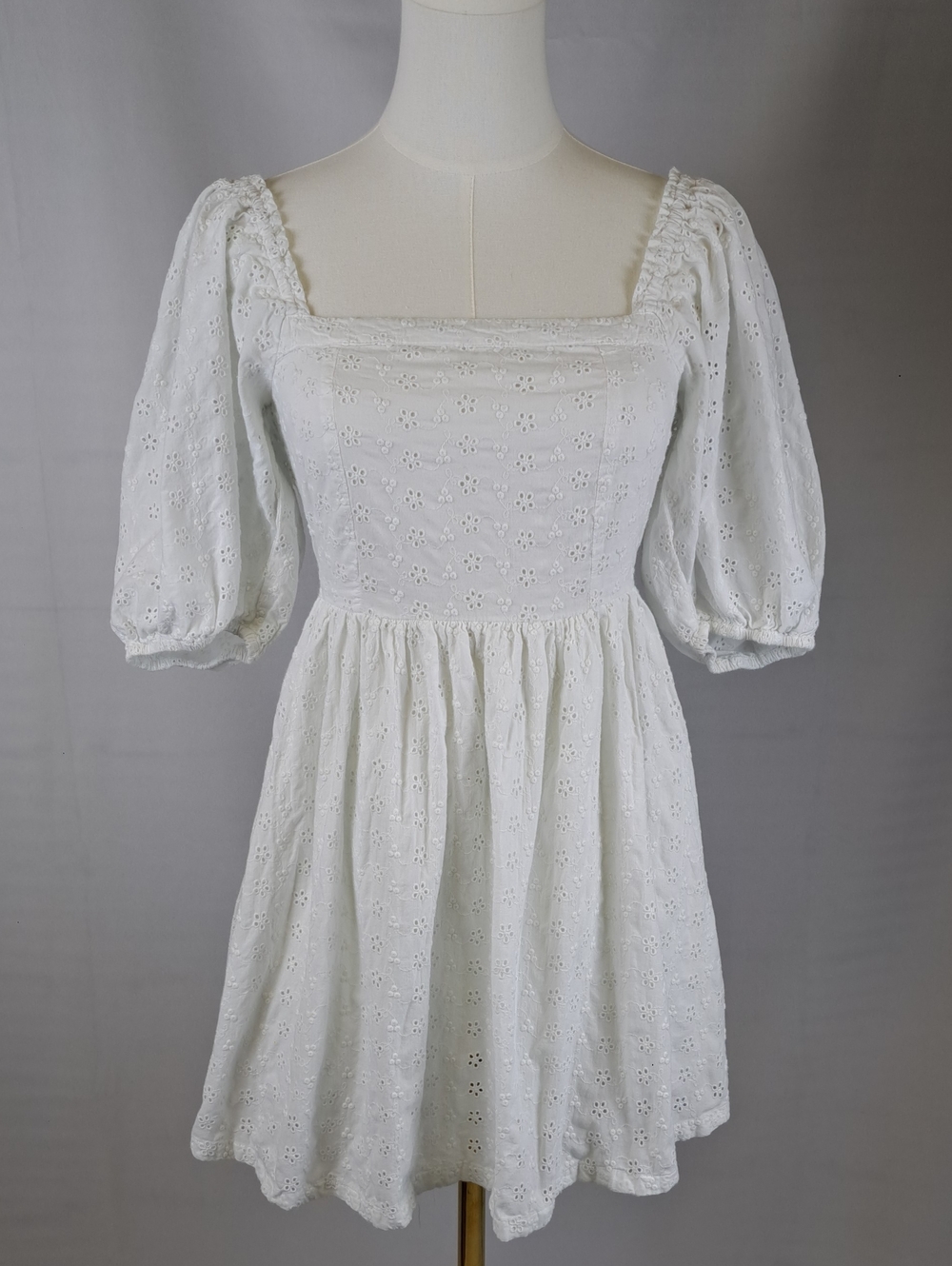American Eagle White Eyelet Puff Sleeve Mini Dress Square Neck Cottagecore XS